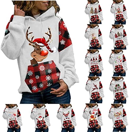 Mulheres Casual Capuz de Capuz de Capuzes Pullover solto Blusa de Natal Pap ou moletons com moletons atléticos