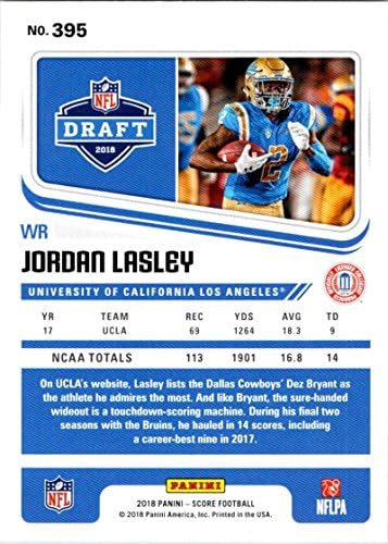 Pontuação de 2018 395 Jordan Lasley UCLA Bruins Rookie RC Football Card