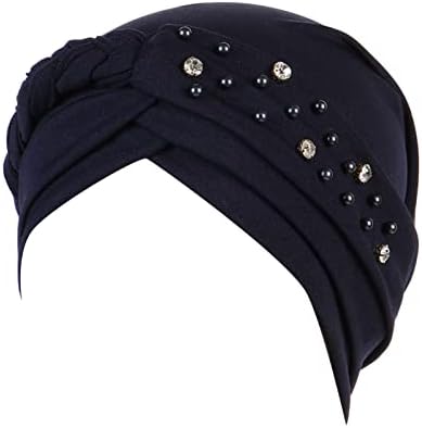 Mulheres strassões gorro chapéu de turbante headwrap moda pérolas pérolas para feminino capas de cabelo Capinho de crânio