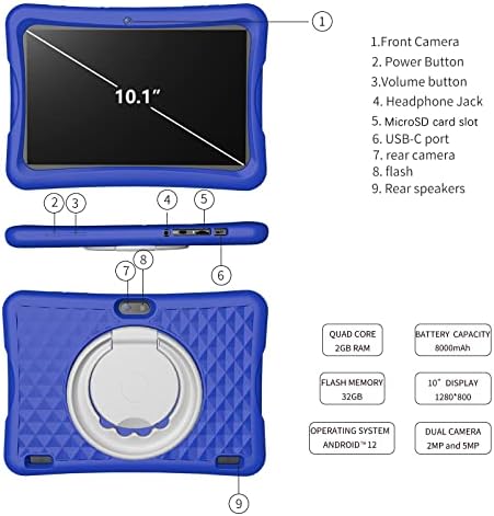 Jren Kids Tablet, comprimido de 10 para crianças, IPS HD Display 1280 x 800, RAM 2 GB e 32 GB de armazenamento, Google