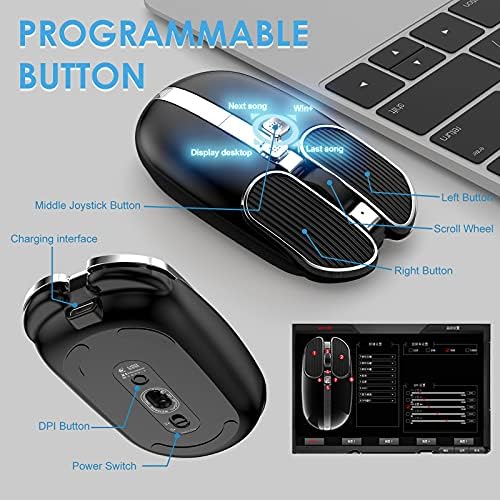 Mouse sem fio com 4 botões de 2,4 GHz Receptor USB Silent Click Clique ajustável Button Programmable Button Ergonomia