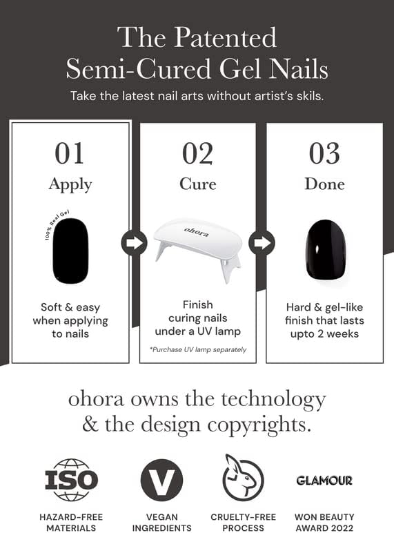 Tiras de unhas de gel semi -curadas Ohora - funciona com lâmpadas de unhas, qualidade de salão, duradouras, fácil de aplicar